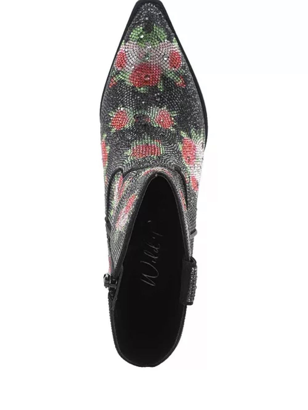 Black Floral Western Ankle Boot with Red Rose Accents - Picture 3 of 7